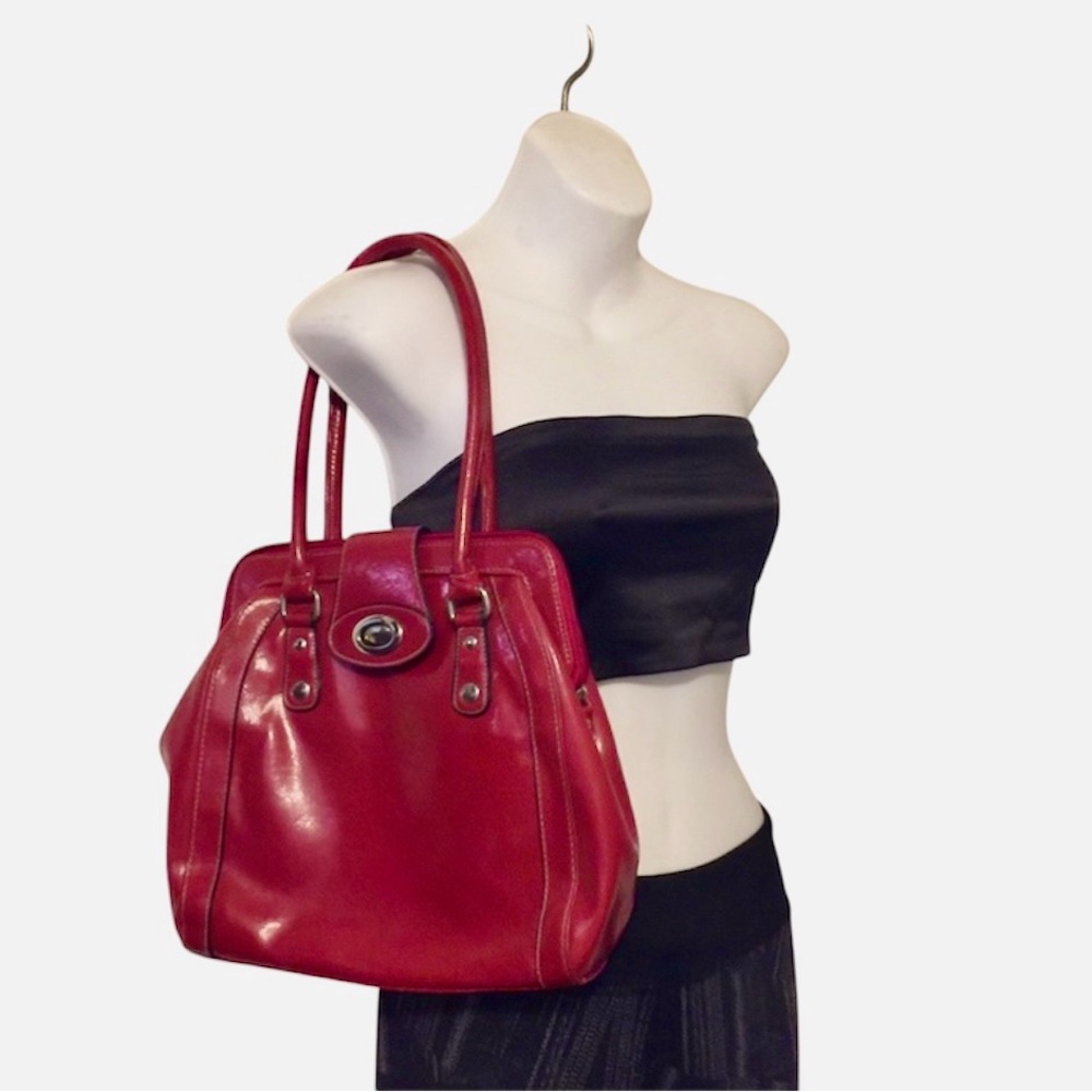 Cherry Red Women’s Vegan Faux Leather Satchel Bag Purse